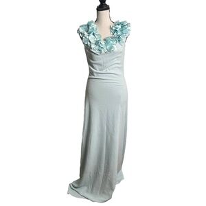 Club L London Light Blue Top Appliqué Maxi Dress Gown High Slit SZ6 UK10
